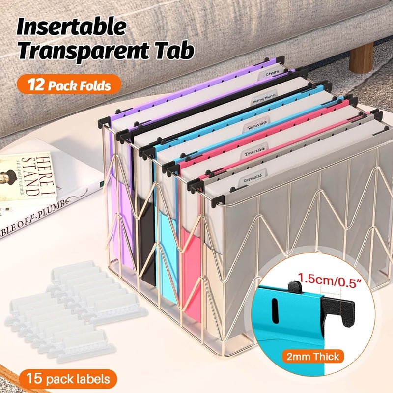 SHUTEX Extra Capacity Plastic Hanging File Folders,12 Pack Reinforced Expanding Hang Folder Letter Size,Accordian Pocket,Heavy Duty 2 Inch Expansion,Hanging Folder Organizer for Office Home,Assorted Colors - Image 5